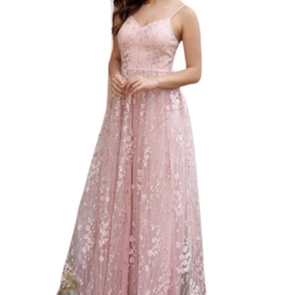 SHEIN Pink Floral Prom Dress